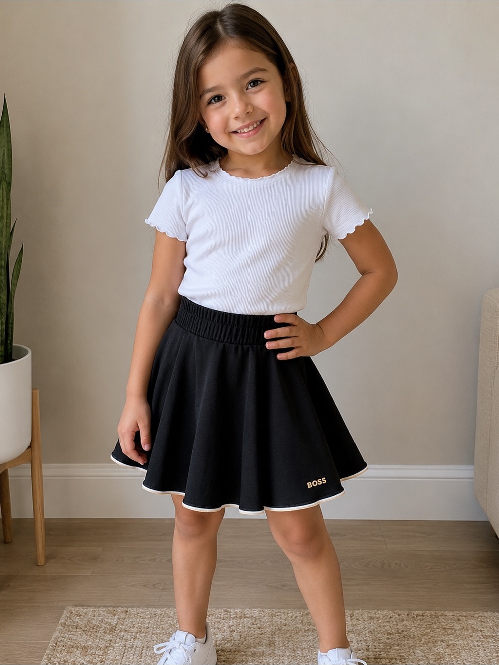 BOSS Black Girls' Flared Skirt with White Trim